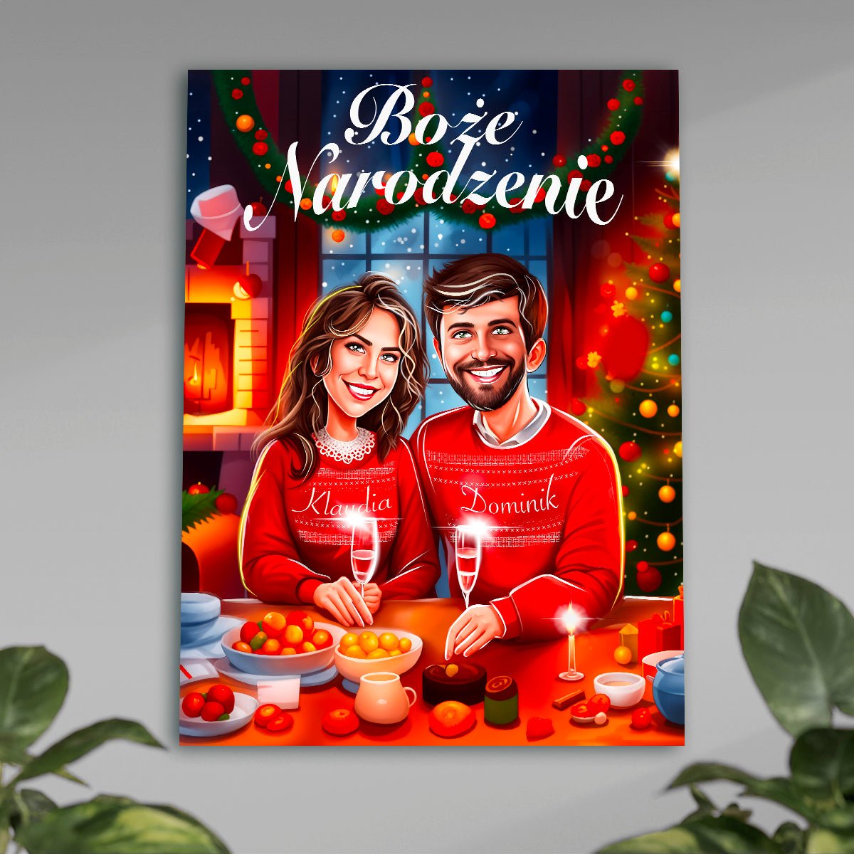 Boże Narodzenie Ilustracja - plakat, spersonalizowany prezent dla pary - idamell.com