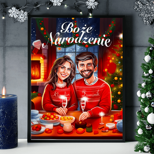 Boże Narodzenie Ilustracja - plakat, spersonalizowany prezent dla pary - idamell.com