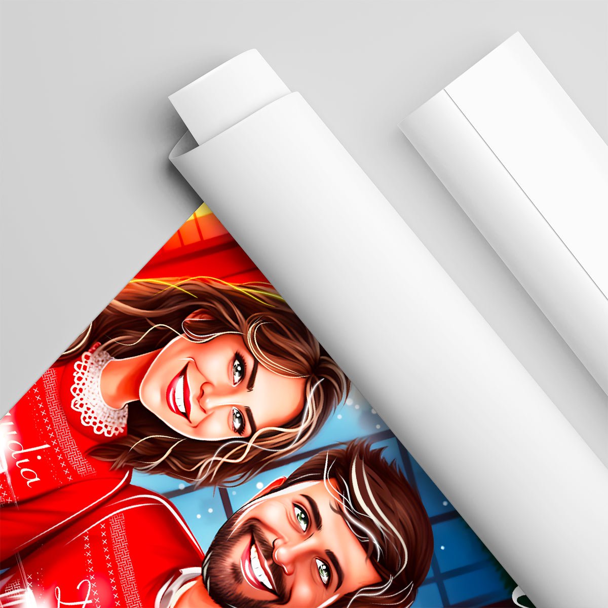 Boże Narodzenie Ilustracja - plakat, spersonalizowany prezent dla pary - idamell.com