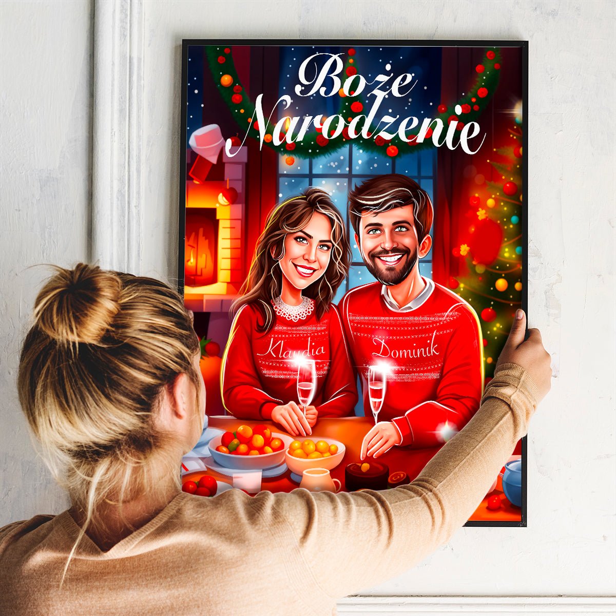 Boże Narodzenie Ilustracja - plakat, spersonalizowany prezent dla pary - idamell.com
