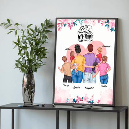 Cała rodzina - plakat, spersonalizowany prezent dla rodziców - idamell.com