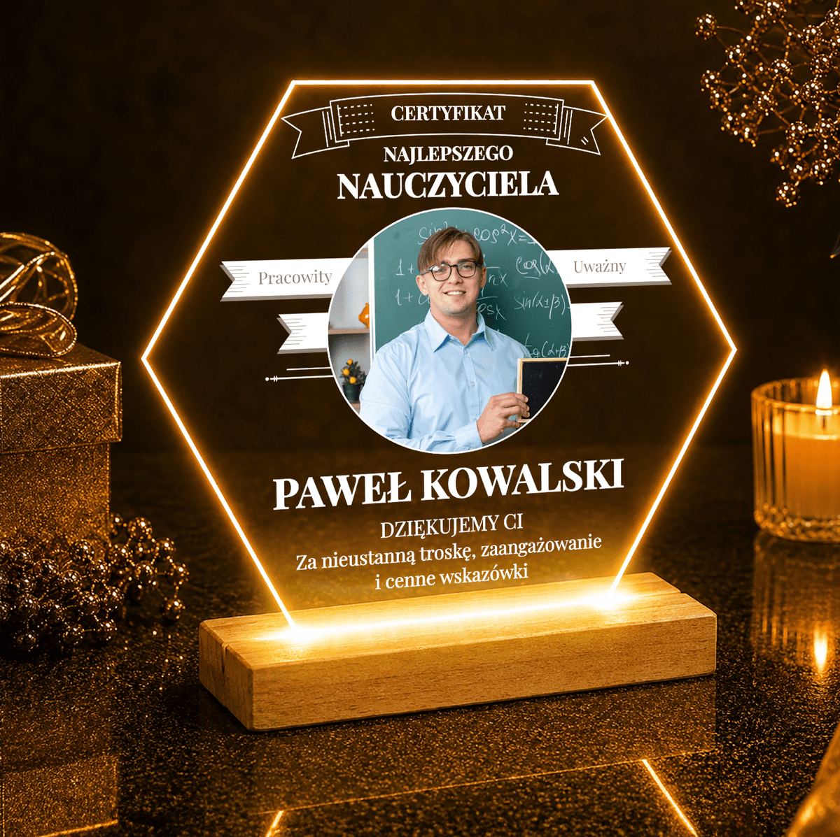 Certyfikat najlepszego nauczyciela - Druk na szkle, spersonalizowany prezent dla nauczyciela - idamell.com