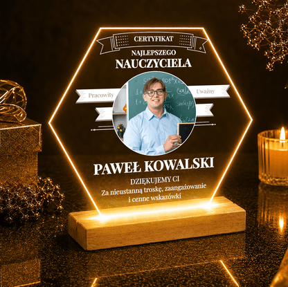 Certyfikat najlepszego nauczyciela - Druk na szkle, spersonalizowany prezent dla nauczyciela - idamell.com