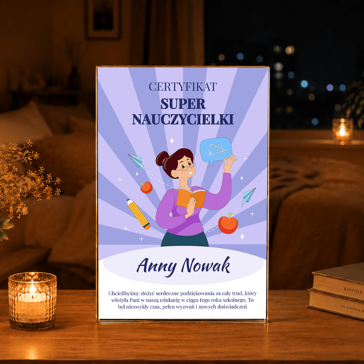 Certyfikat super nauczyciela - Druk na szkle, spersonalizowany prezent dla nauczyciela - idamell.com
