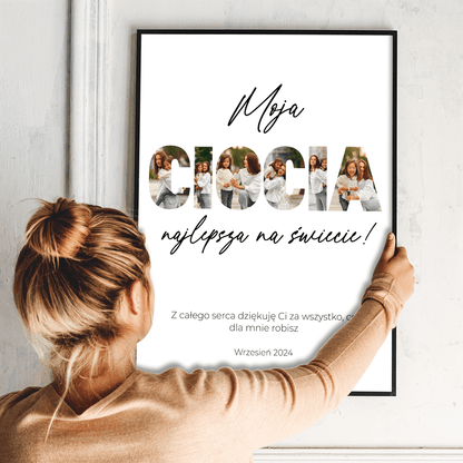 Ciocia najlepsza na świecie kolaż - plakat, spersonalizowany prezent dla cioci - idamell.com