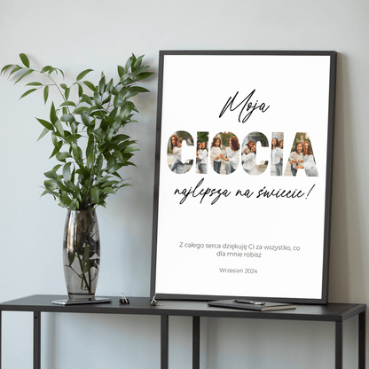 Ciocia najlepsza na świecie kolaż - plakat, spersonalizowany prezent dla cioci - idamell.com