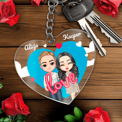 Clipart Love + imiona - brelok do kluczy serce, spersonalizowany prezent dla niego - idamell.com