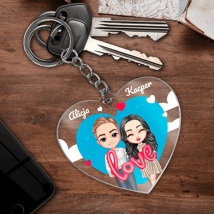 Clipart Love + imiona - brelok do kluczy serce, spersonalizowany prezent dla niego - idamell.com