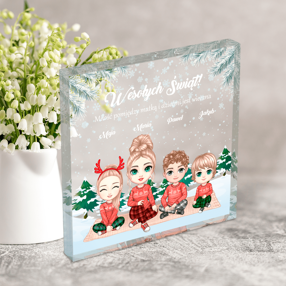 Clipart Miłość mamy - Druk na kwadratowym szkle, spersonalizowany prezent dla mamy - idamell.com
