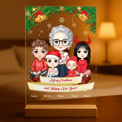 Clipart świąteczny babcia i wnuki - Druk na szkle, spersonalizowany prezent dla babci - idamell.com