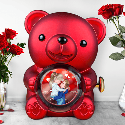 Clipart zakochanych - Miś z różą wieczną i wydrukiem, spersonalizowany prezent dla niego - idamell.com