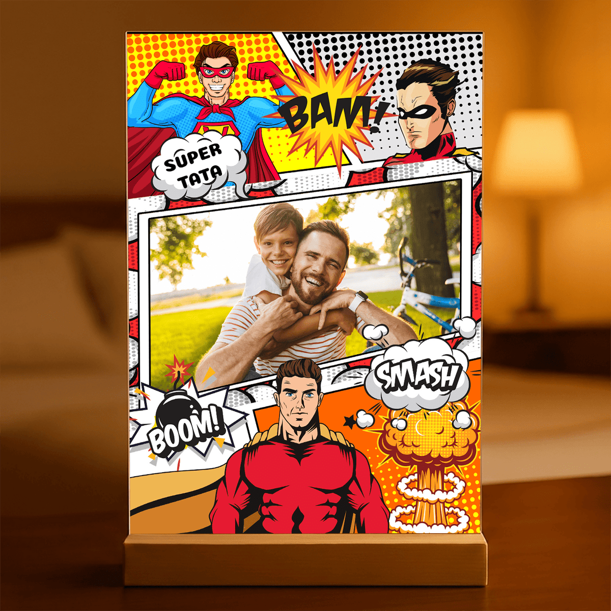 Comics mój tata - Druk na szkle, spersonalizowany prezent dla taty - idamell.com