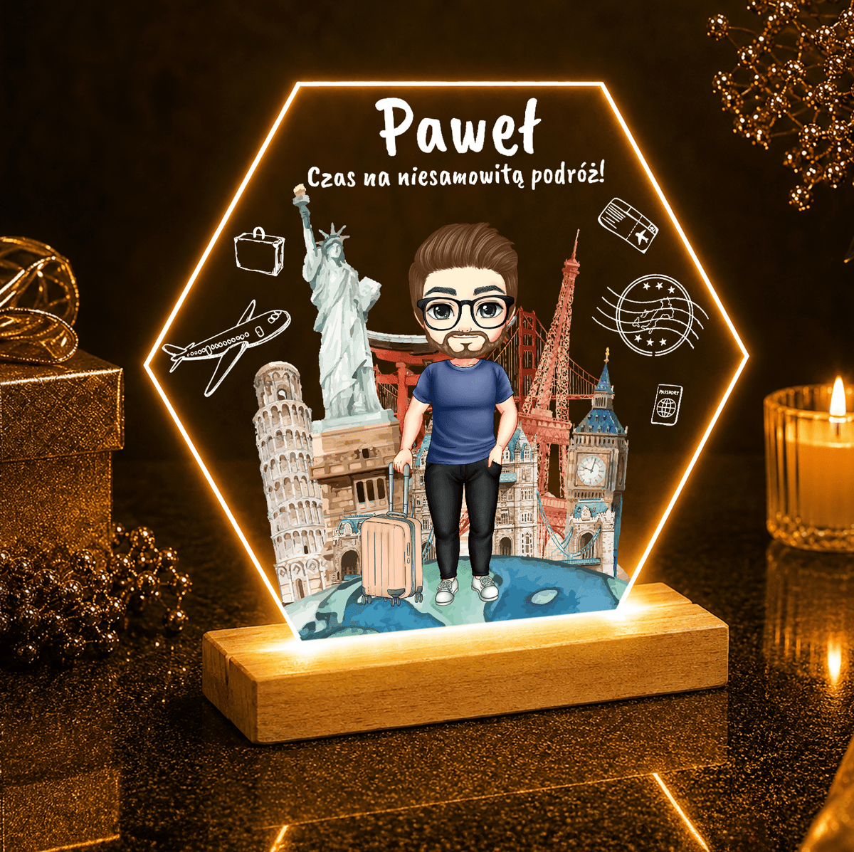 Czas na podróż - Druk na szkle, spersonalizowany prezent dla męża - idamell.com