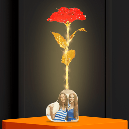 Czerwona kryształowa róża wieczna LED ze spersonalizowanym nadrukiem PRZYJACIÓŁKI - idamell.com