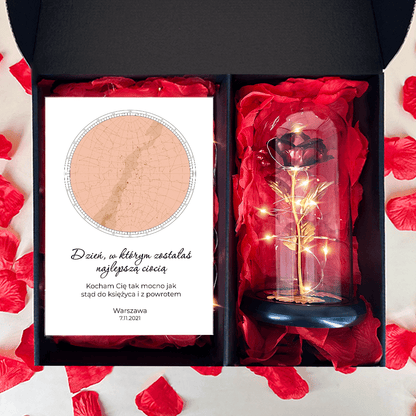Czerwona wieczna róża + druk na szkle CIOCIA box 2 w 1 - zestaw prezentowy, spersonalizowany prezent dla cioci - idamell.com
