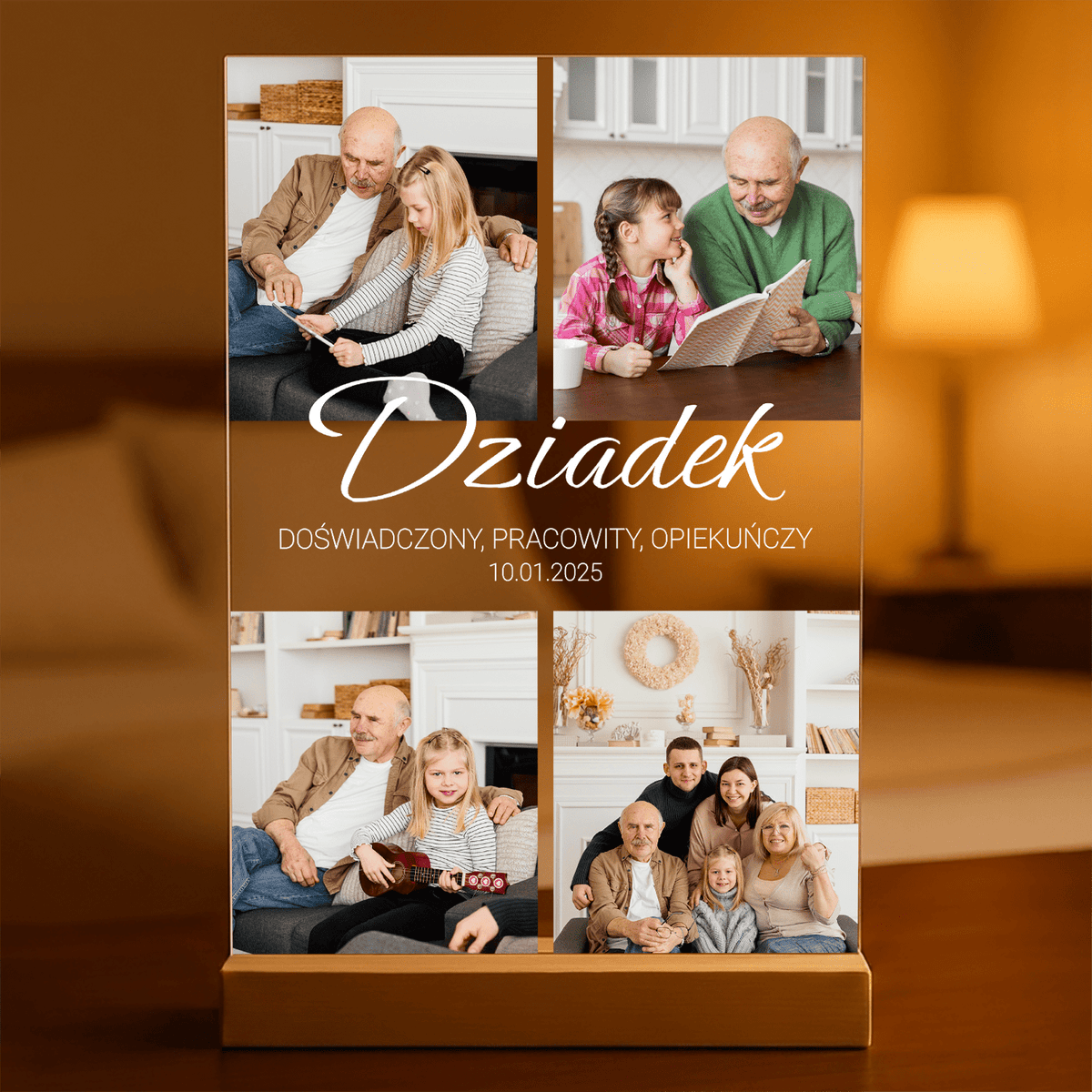 Cztery zdjęcia z dziadkiem - Druk na szkle, spersonalizowany prezent dla dziadka - idamell.com