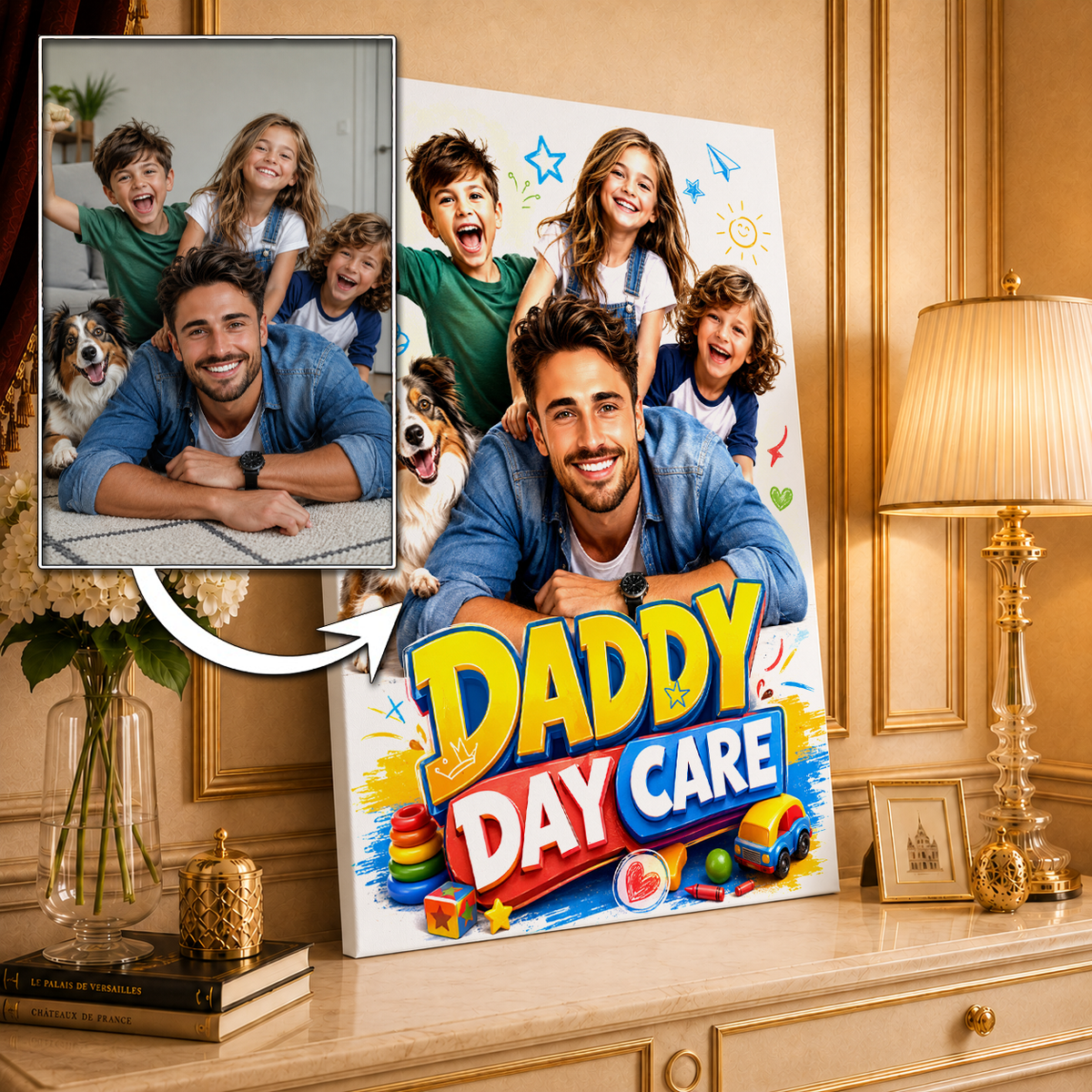 Day Care - druk na płótnie, spersonalizowany prezent dla taty - idamell.com