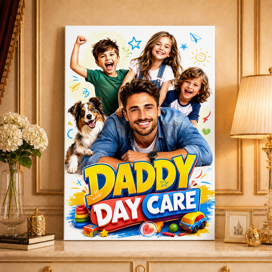 Day Care - druk na płótnie, spersonalizowany prezent dla taty - idamell.com