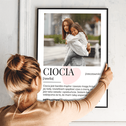 Definicja słowa CIOCIA - plakat, spersonalizowany prezent dla cioci - idamell.com