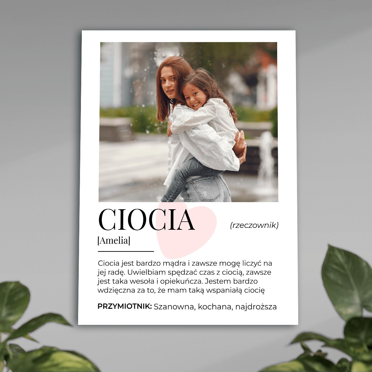 Definicja słowa CIOCIA - plakat, spersonalizowany prezent dla cioci - idamell.com