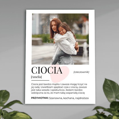 Definicja słowa CIOCIA - plakat, spersonalizowany prezent dla cioci - idamell.com