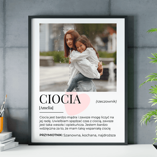 Definicja słowa CIOCIA - plakat, spersonalizowany prezent dla cioci - idamell.com