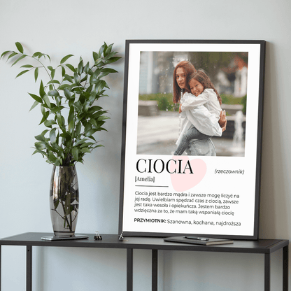 Definicja słowa CIOCIA - plakat, spersonalizowany prezent dla cioci - idamell.com