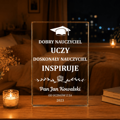 Dla inspirującego nauczyciela - Druk na szkle, spersonalizowany prezent dla nauczyciela - idamell.com