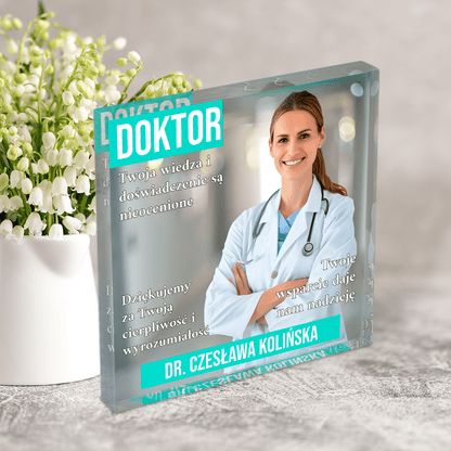 Doktor - Druk na kwadratowym szkle, spersonalizowany prezent dla lekarza - idamell.com