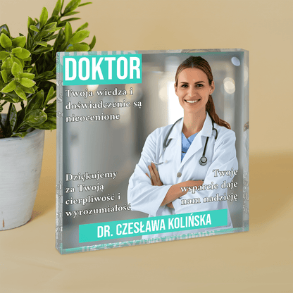 Doktor - Druk na kwadratowym szkle, spersonalizowany prezent dla lekarza - idamell.com