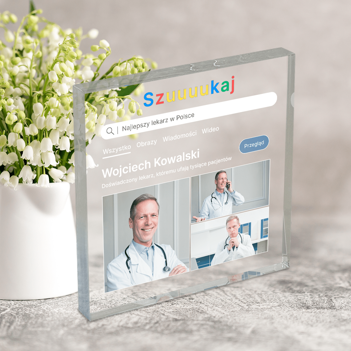Doktor Google - Druk na kwadratowym szkle, spersonalizowany prezent dla lekarza - idamell.com
