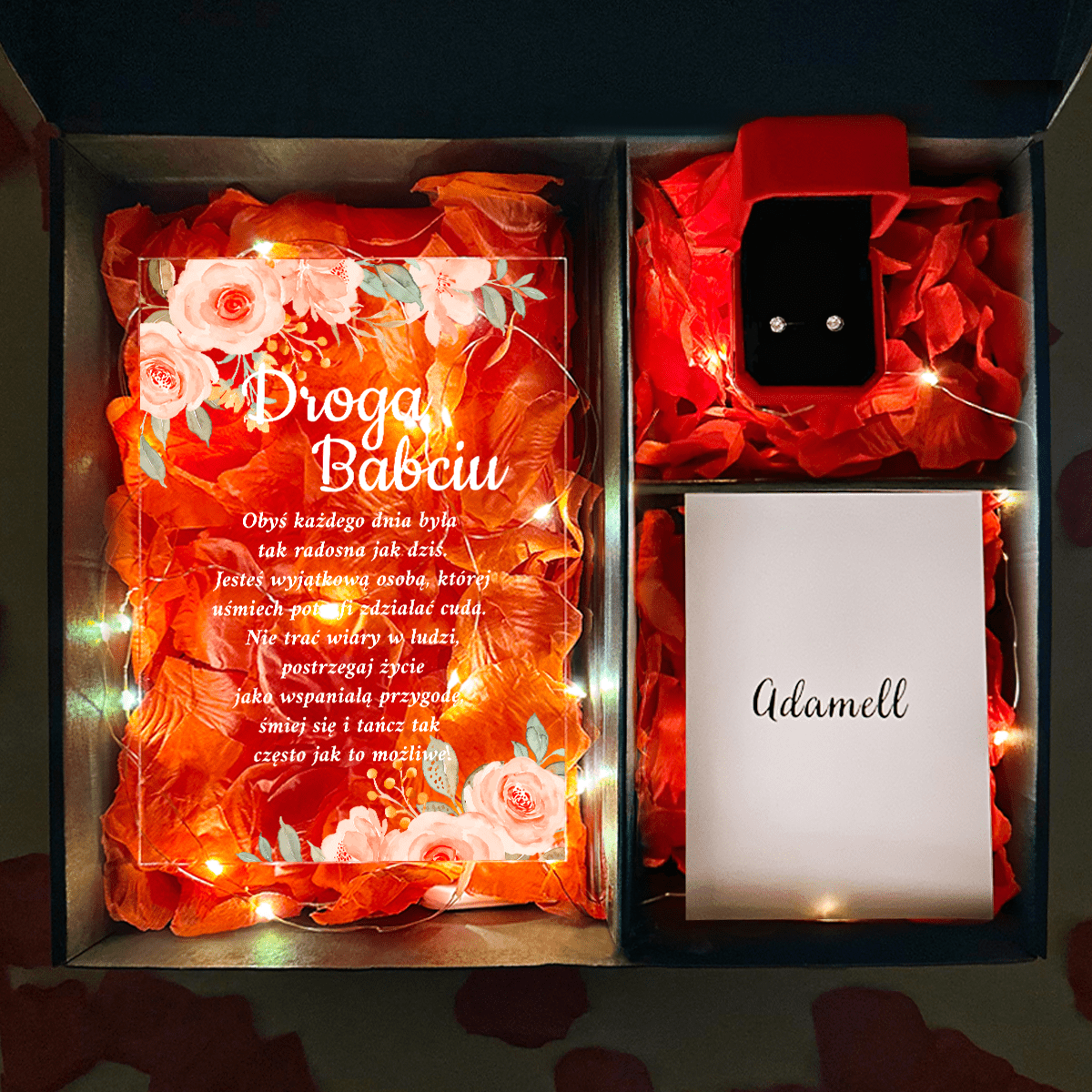 Droga Babciu druk na szkle + kolczyki box 2 w 1 - zestaw prezentowy box, spersonalizowany prezent dla babci - idamell.com