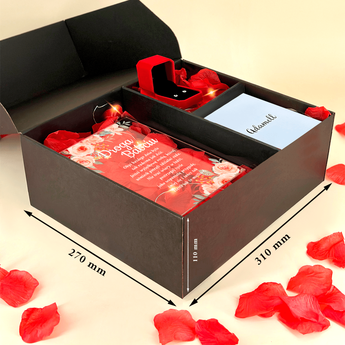 Droga Babciu druk na szkle + kolczyki box 2 w 1 - zestaw prezentowy box, spersonalizowany prezent dla babci - idamell.com