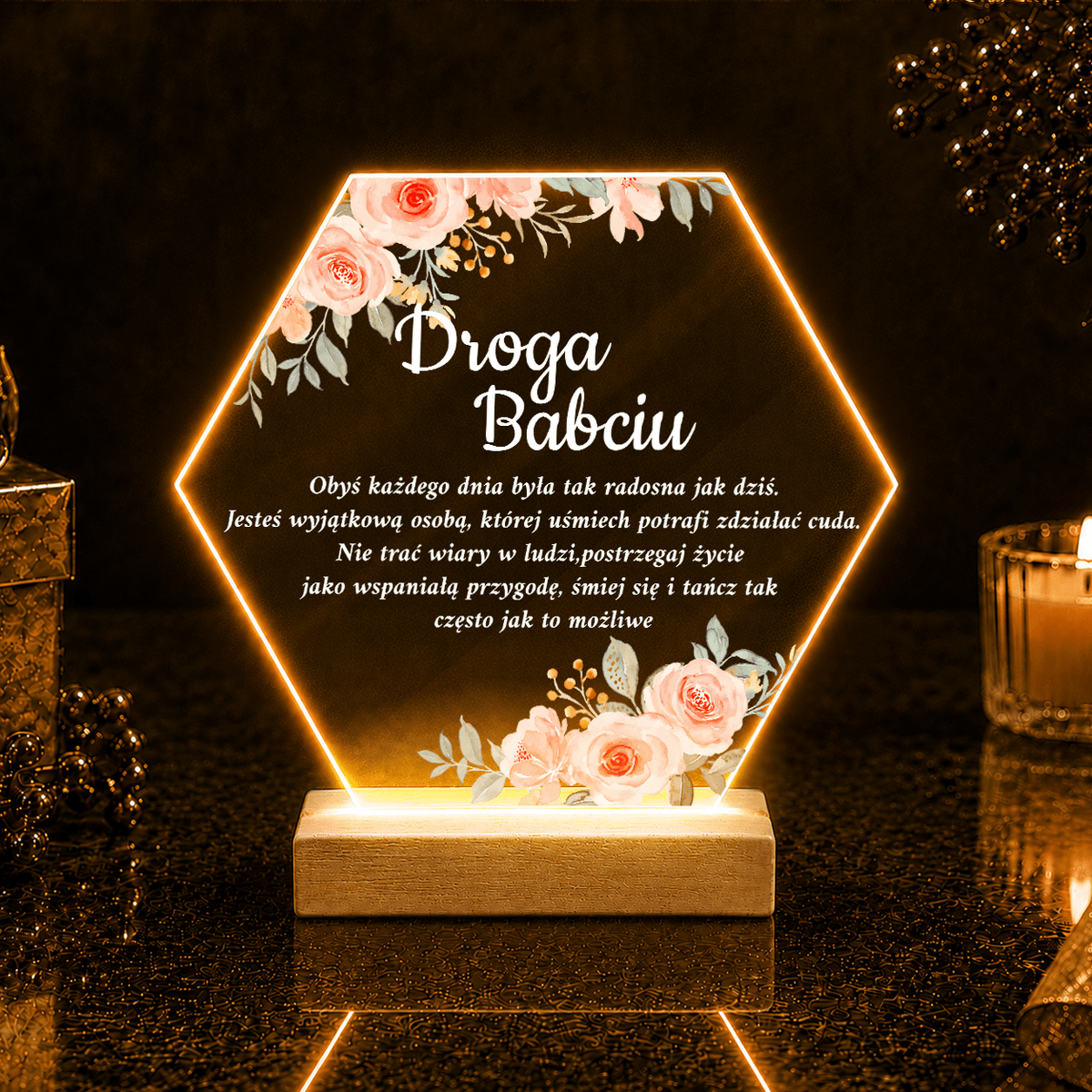 Droga babciu tekst - Druk na szkle, spersonalizowany prezent dla babci - idamell.com