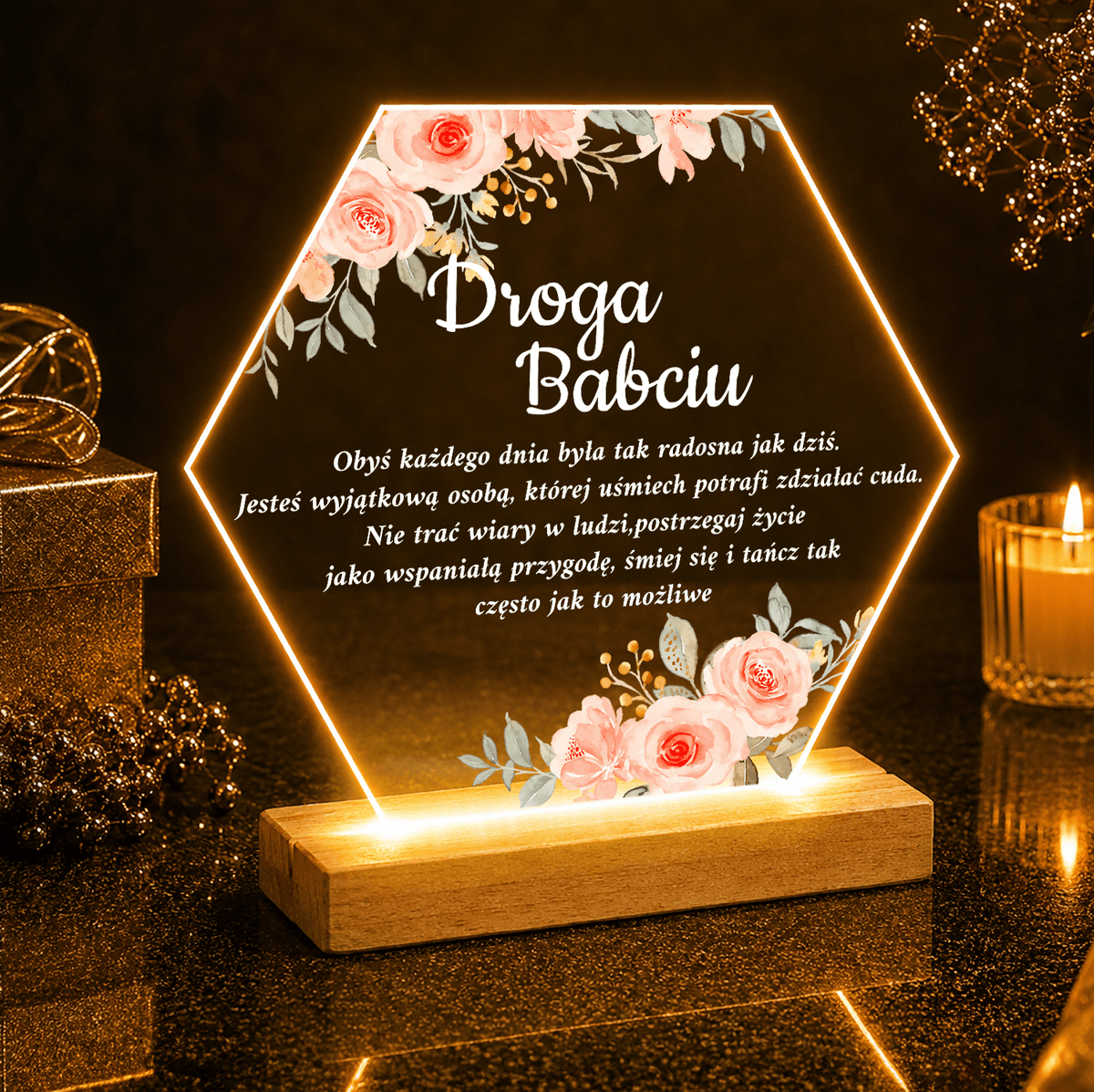 Droga babciu tekst - Druk na szkle, spersonalizowany prezent dla babci - idamell.com