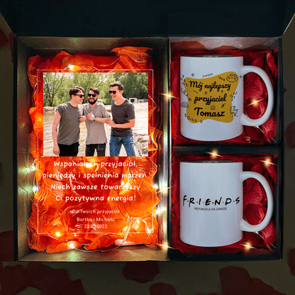 Druk na szkle + 2 kubki MÓJ PRZYJACIEL - zestaw prezentowy 2 w 1, spersonalizowany prezent dla przyjaciela - idamell.com