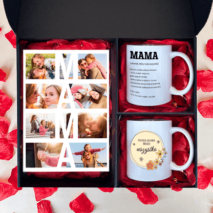 Druk na szkle + 2 kubki NASZA MAMA - zestaw prezentowy 2 w 1, spersonalizowany prezent dla mamy - idamell.com