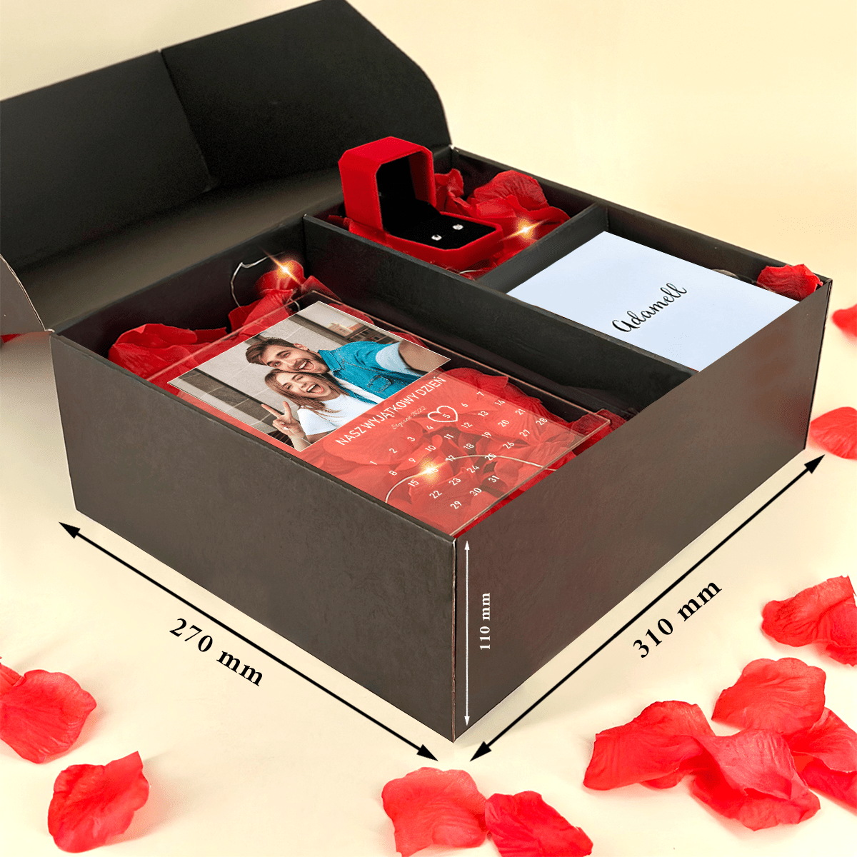 Druk na szkle Nasz wyjątkowy dzień + kolczyki box 2 w 1 - zestaw prezentowy box, spersonalizowany prezent dla niej - idamell.com