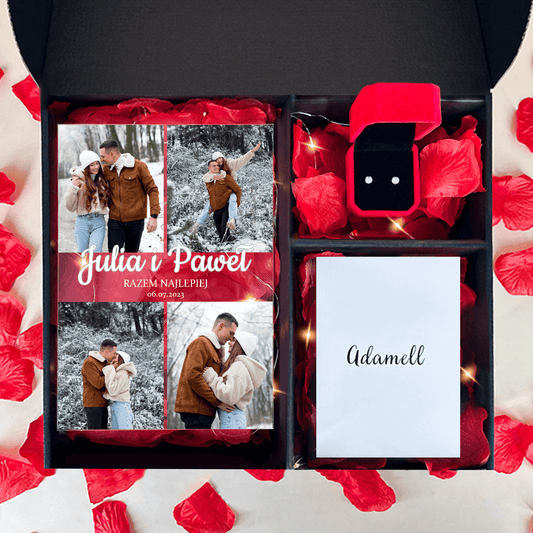 Druk na szkle Razem najlepiej + kolczyki box 2 w 1 - zestaw prezentowy box, spersonalizowany prezent dla kobiety - idamell.com