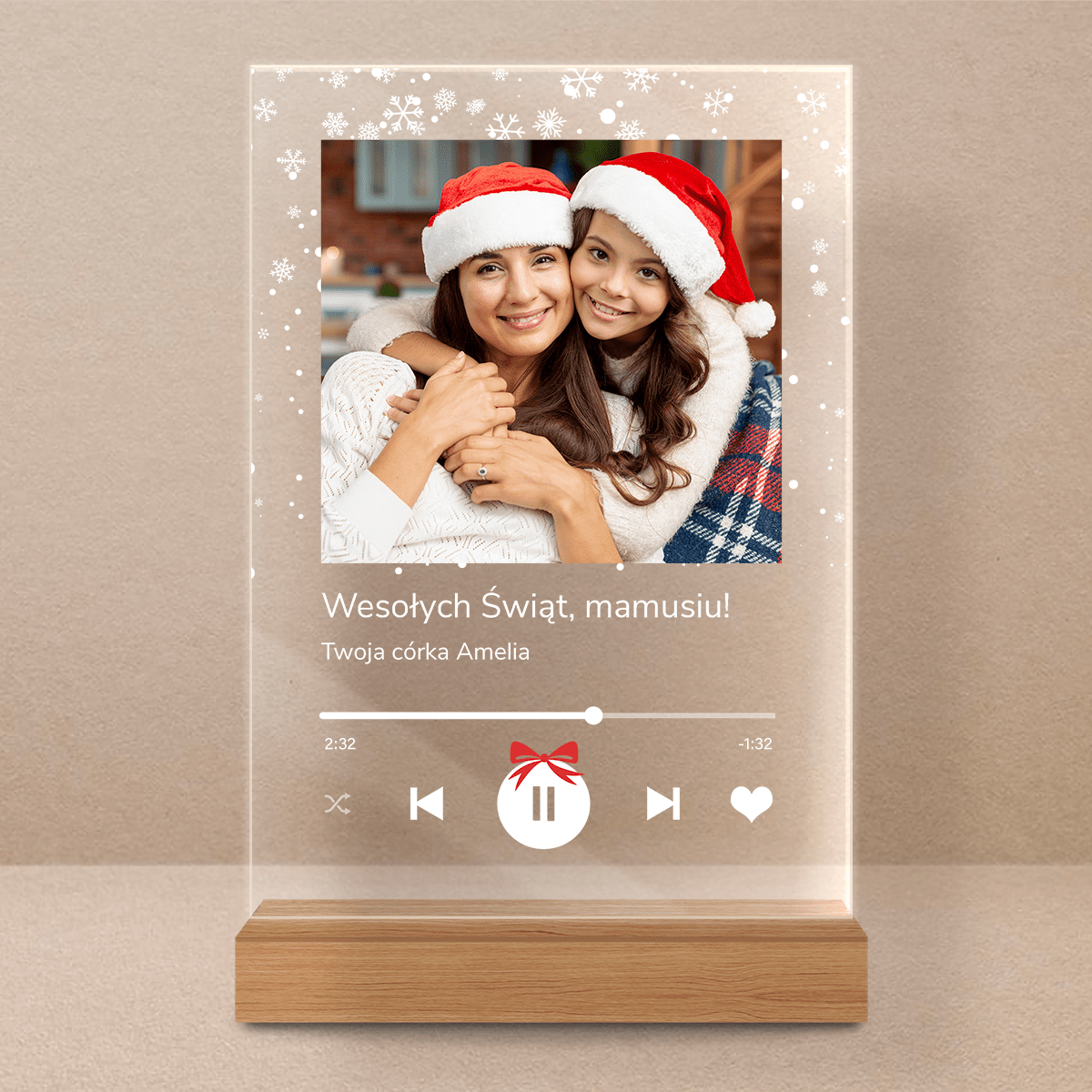 Druk na szkle SPOTIFY MAMA + złota róża wieczna - zestaw prezentowy 2 w 1, spersonalizowany prezent dla mamy - idamell.com