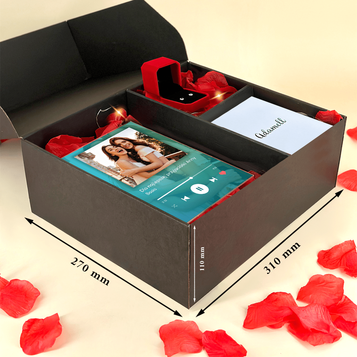 Druk na szkle Spotify Przyjaciółka + kolczyki box 2 w 1 - zestaw prezentowy box, spersonalizowany prezent dla przyjaciółki - idamell.com