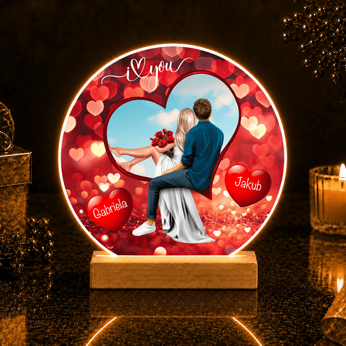 Dwoje zakochanych Clipart walentynkowy - Druk na szkle, spersonalizowany prezent dla pary - idamell.com