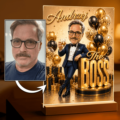 Dziadek boss ilustracja - Druk na szkle, spersonalizowany prezent dla dziadka - idamell.com