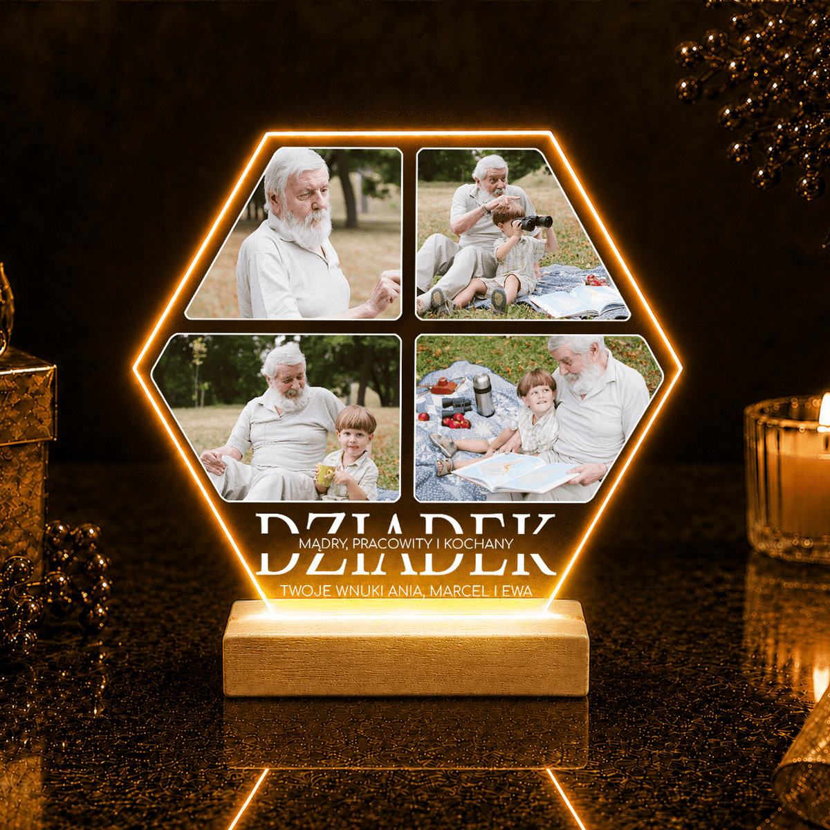 Dziadek mądry pracowity, kochany - Druk na szkle, spersonalizowany prezent dla dziadka - idamell.com