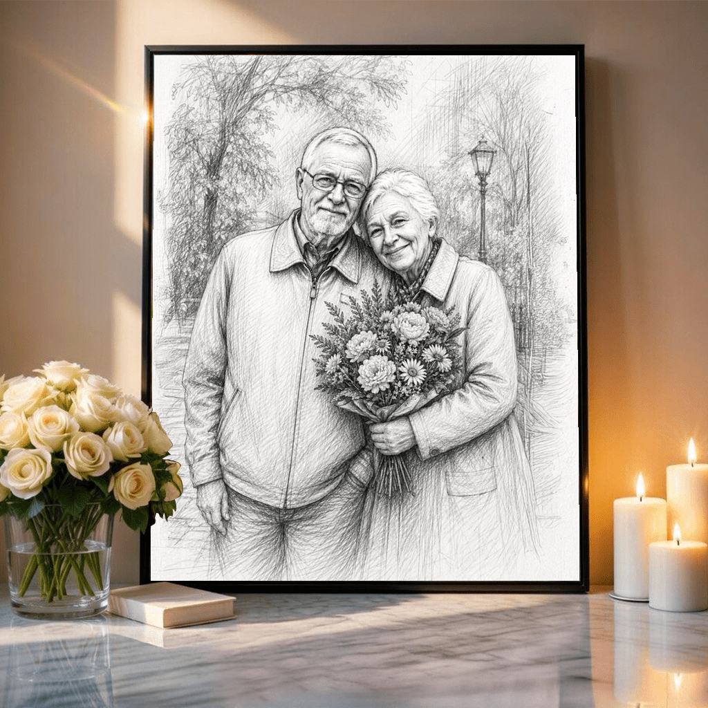 Dziadkowie effect sketch - plakat, spersonalizowany prezent dla dziadków - idamell.com