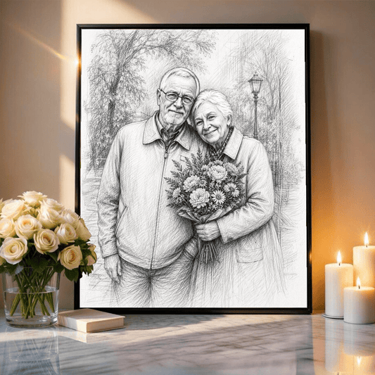 Dziadkowie effect sketch - plakat, spersonalizowany prezent dla dziadków - idamell.com