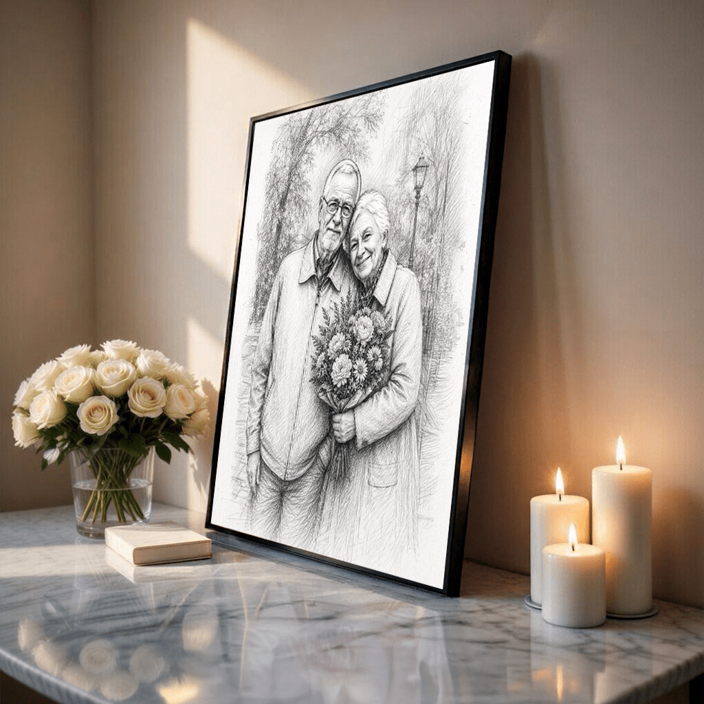 Dziadkowie effect sketch - plakat, spersonalizowany prezent dla dziadków - idamell.com