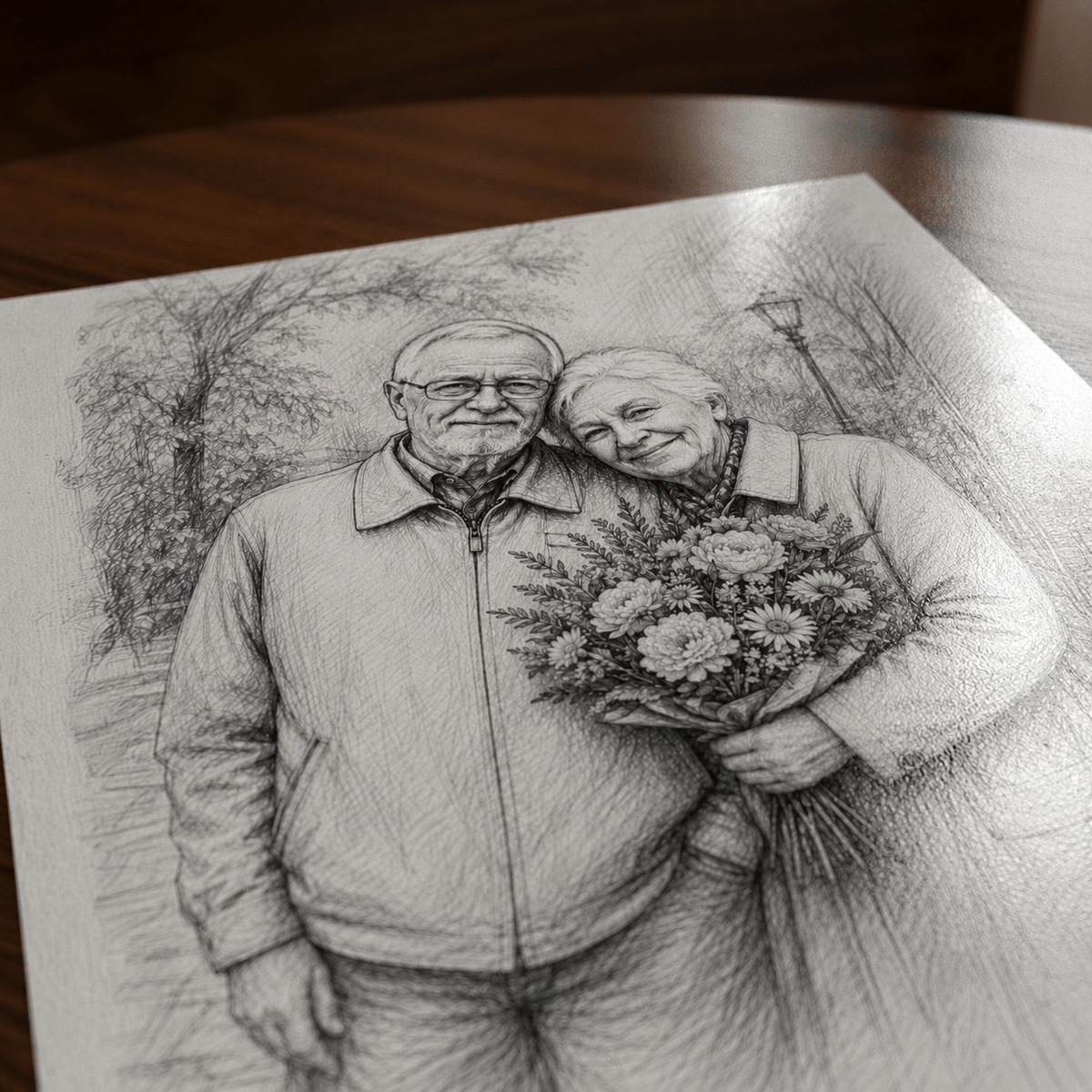 Dziadkowie effect sketch - plakat, spersonalizowany prezent dla dziadków - idamell.com