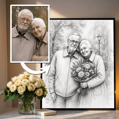 Dziadkowie effect sketch - plakat, spersonalizowany prezent dla dziadków - idamell.com