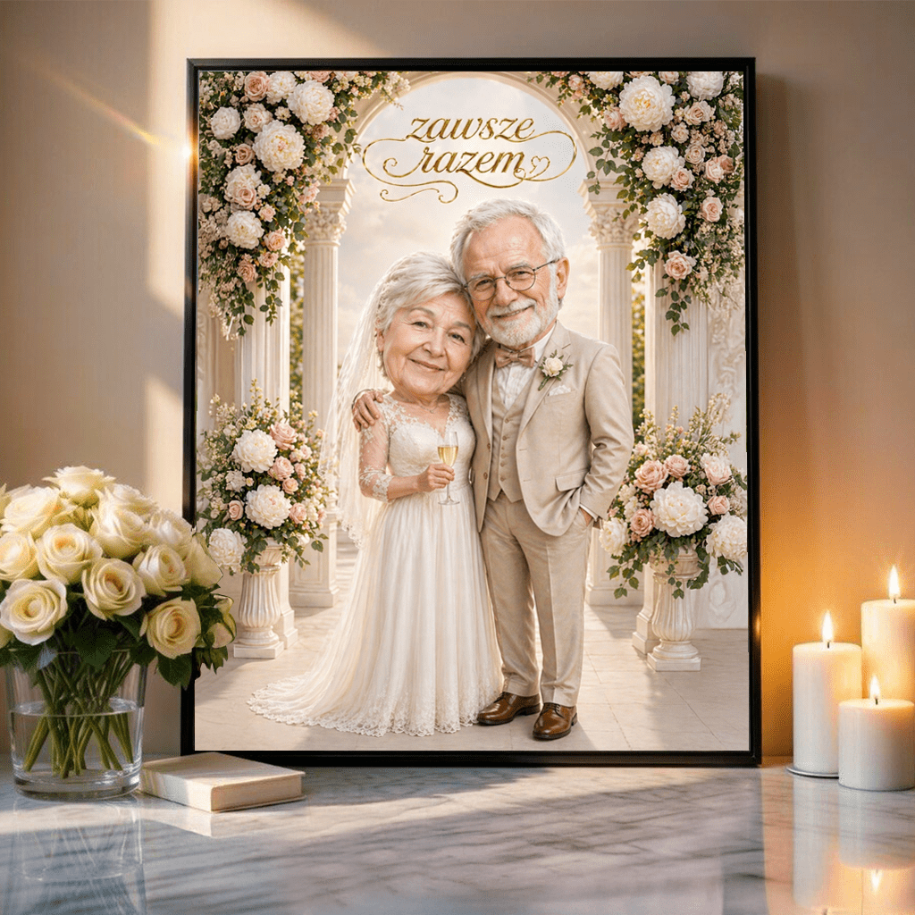 Dziadkowie ilustracja - plakat, spersonalizowany prezent dla dziadków - idamell.com